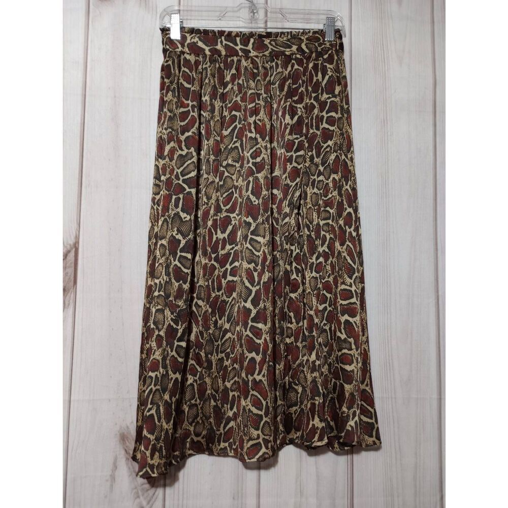Zara Womens Snakeskin Animal Print Midi Skirt Red Brown Elastic Waist‎ Small